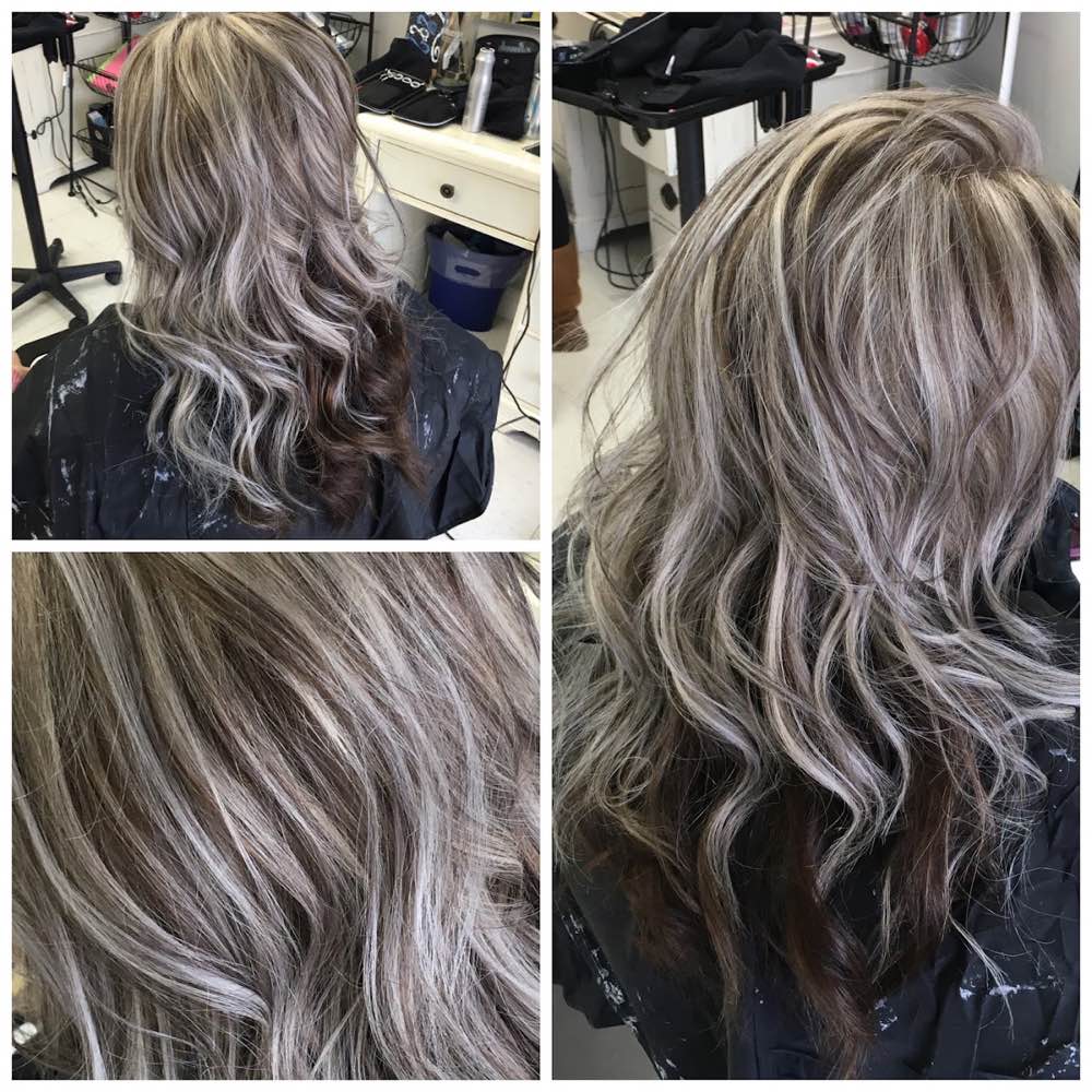 Silver and blonde highlights, shown before and after